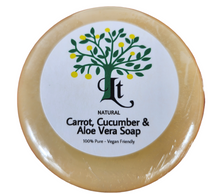 Load image into Gallery viewer, Carrot, Cucumber, and Aloe Vera Soap Bar & Goats Milk Moisturising Shampoo Bar Gift Set.